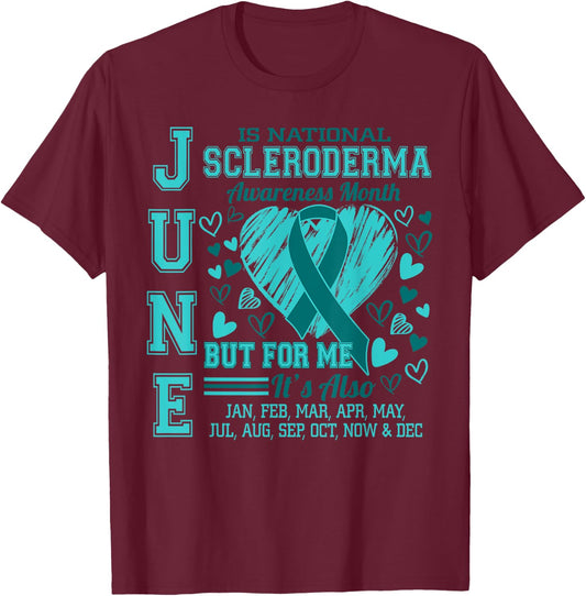 June is National Scleroderma Awareness Month Teal Ribbon T-Shirt - T-Shirt | Maroon