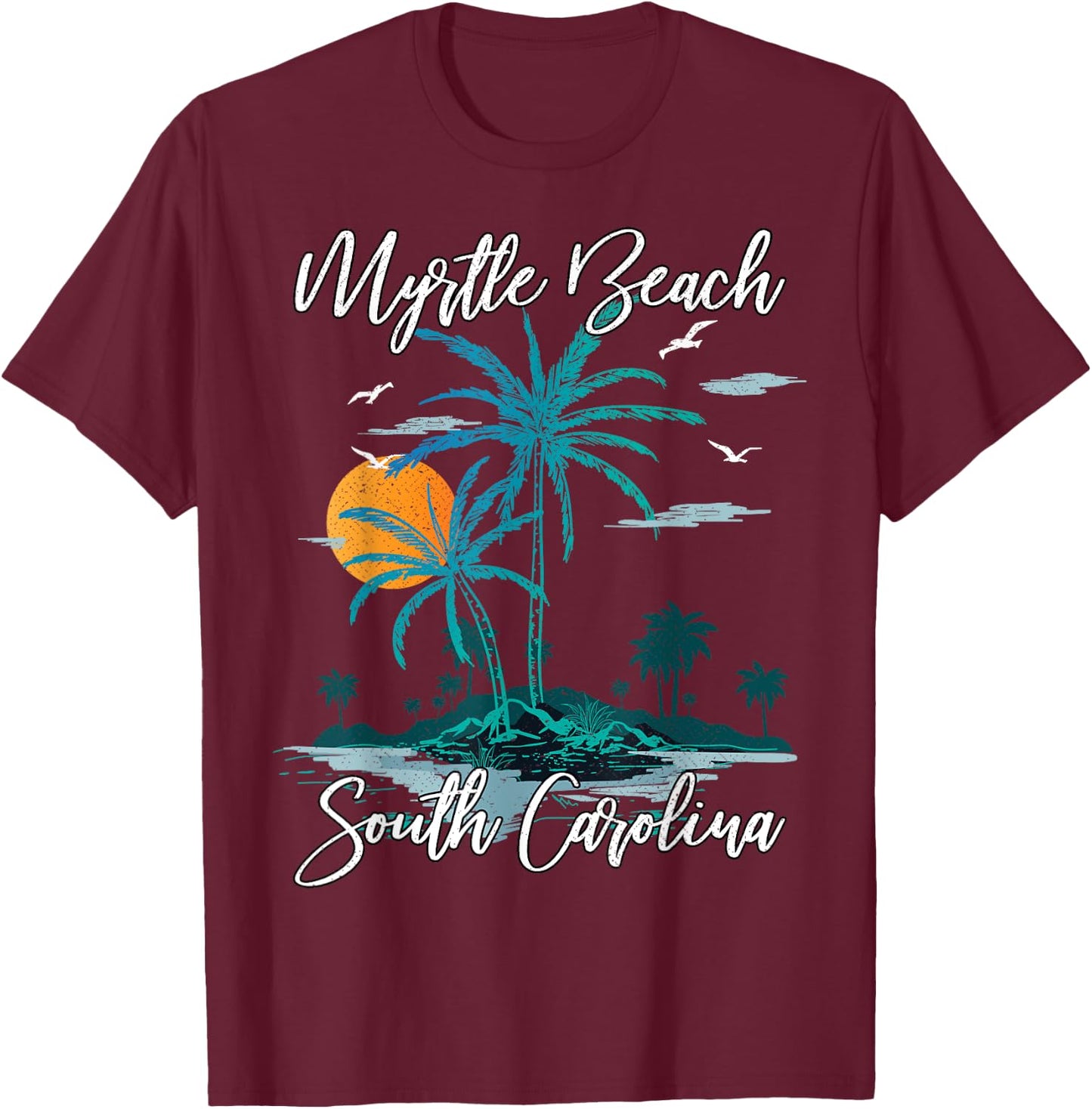 Family Vacation Retro Sunset South Carolina Myrtle Beach T-Shirt - T-Shirt | Maroon