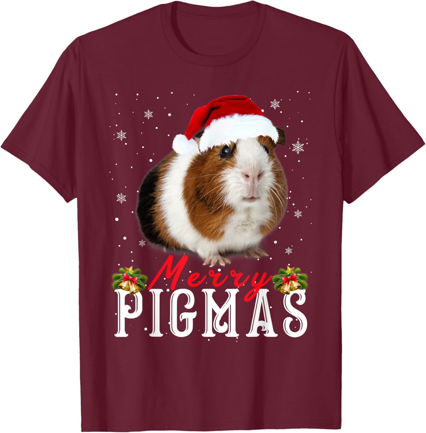 Merry Pigmas Face Mask Funny Guinea Pig Christmas Santa Xmas T-Shirt - T-Shirt | Maroon