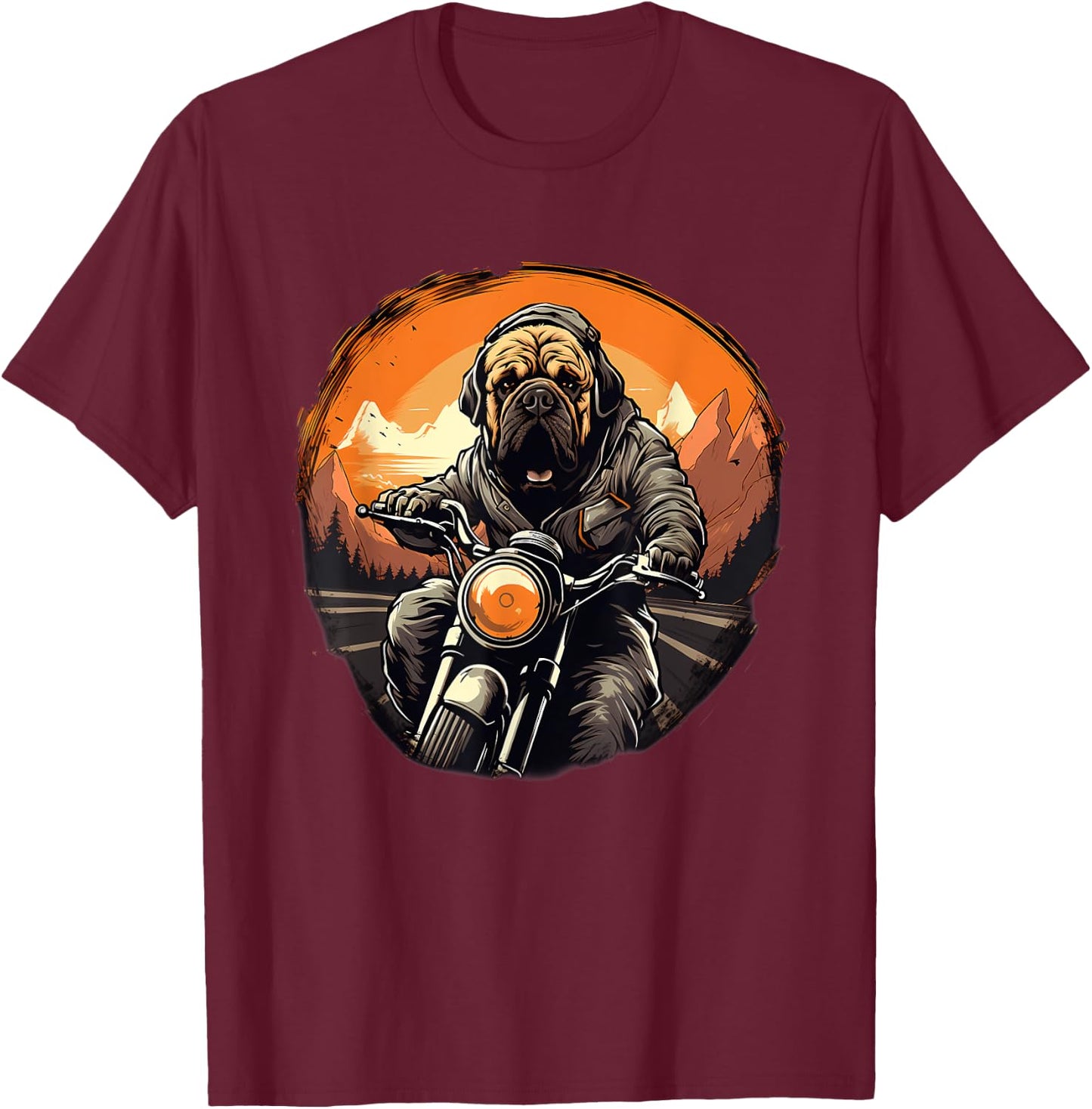 Biker English Mastiff Dog Riding Motorcycle T-Shirt - T-Shirt | Maroon