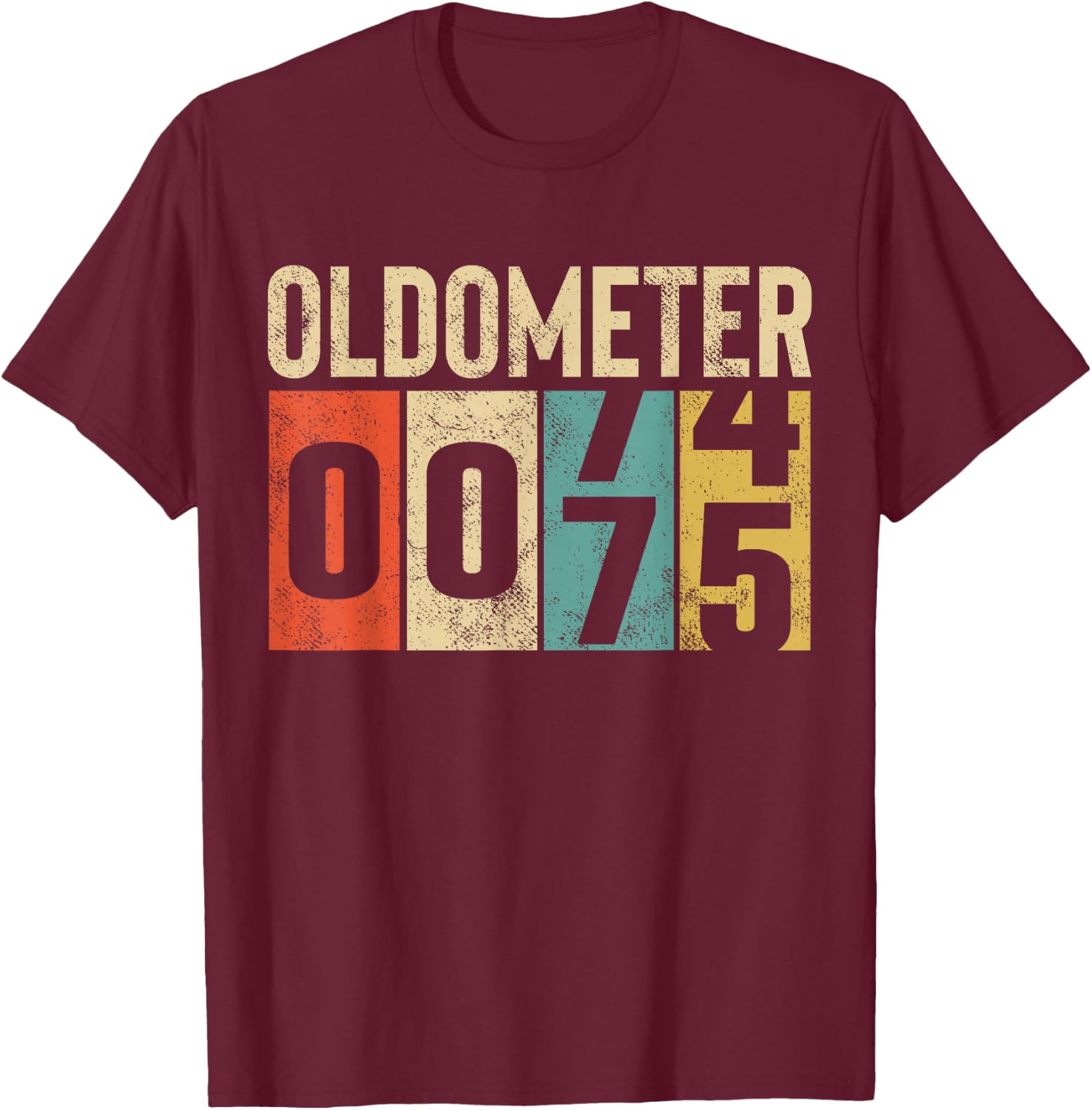 Funny 75 Years Old Oldometer Vintage 75th Birthday Odometer T-Shirt - T-Shirt | Maroon