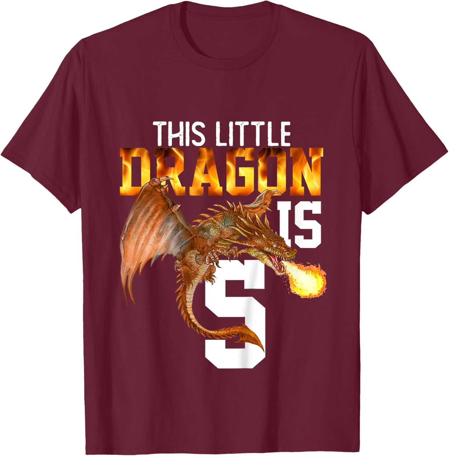 Turning 5 Year Old Birthday Gift Boy Dragon 5th Bday Girl T-Shirt - T-Shirt | Maroon
