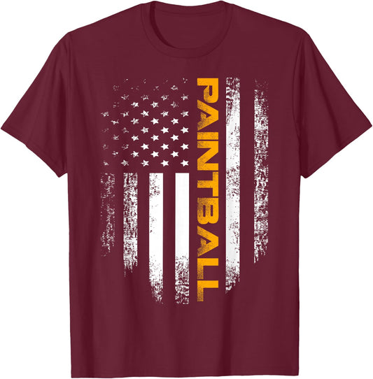 Vintage Paintball with American Flag for Sports Gift T-Shirt - T-Shirt | Maroon