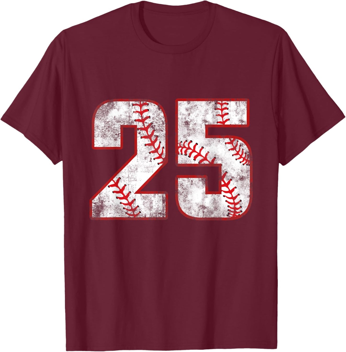 Vintage Baseball 25 Jersey Number T-Shirt - T-Shirt | Maroon