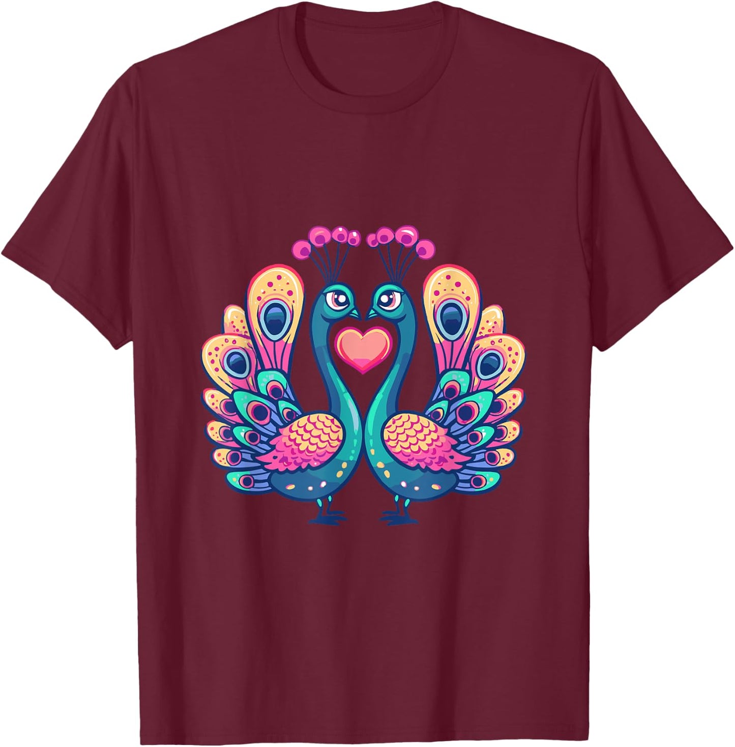 Cute Peacock Love Couple | Valentines Day T-Shirt - T-Shirt | Maroon