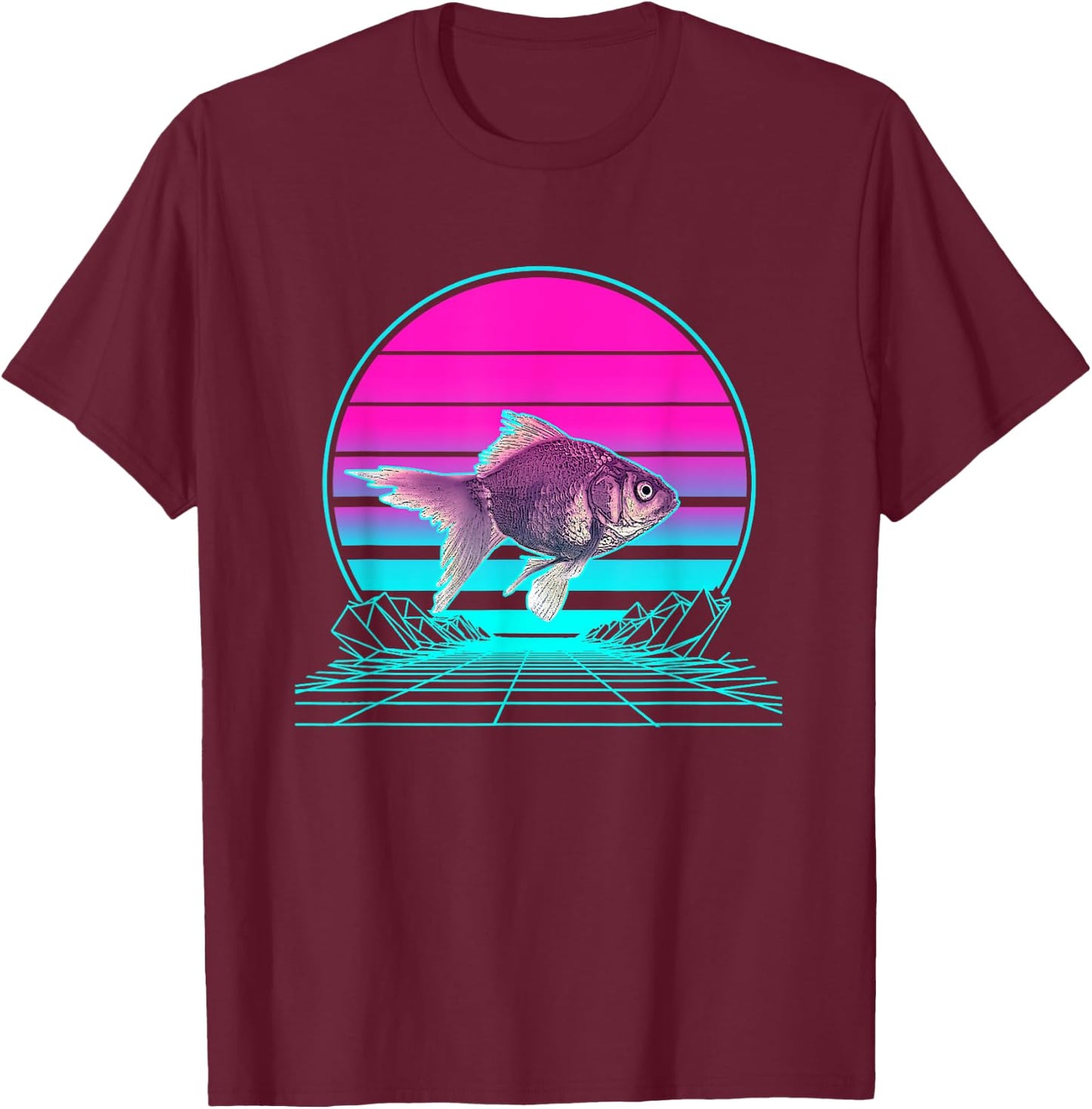 Vintage Retro Sunset Goldfish T-Shirt - T-Shirt | Maroon