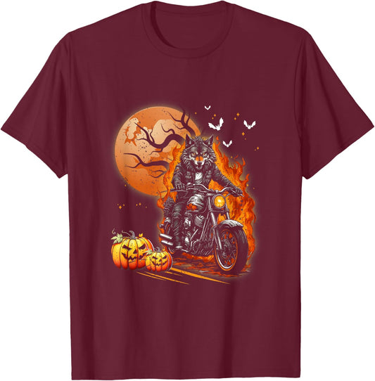 Werewolf Biker For Motorcycle Lovers Halloween Costume T-Shirt - T-Shirt | Maroon