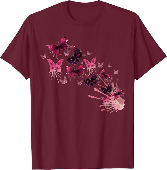 Vintage Butterflies Painted Collection for Butterfly Lovers T-Shirt - T-Shirt | Maroon