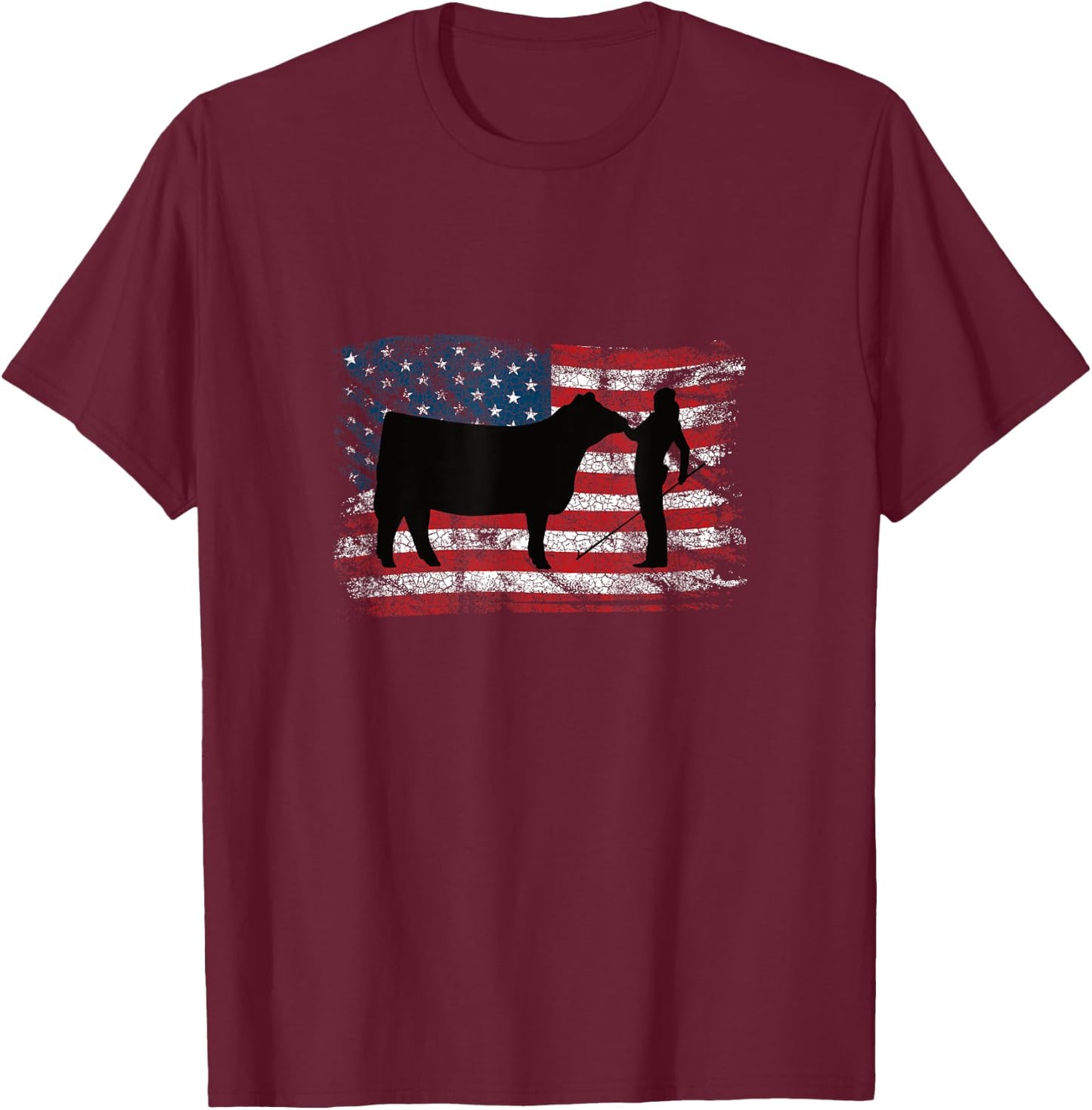 Showgirl Cattle American Patriotic USA Flag Fun Cattle Show T-Shirt - T-Shirt | Maroon
