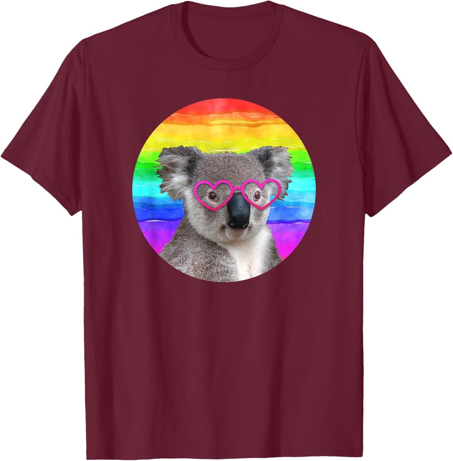 Koala Bear Rainbow Pink Heart Glasses Funny Cute Animal T-Shirt - T-Shirt | Maroon