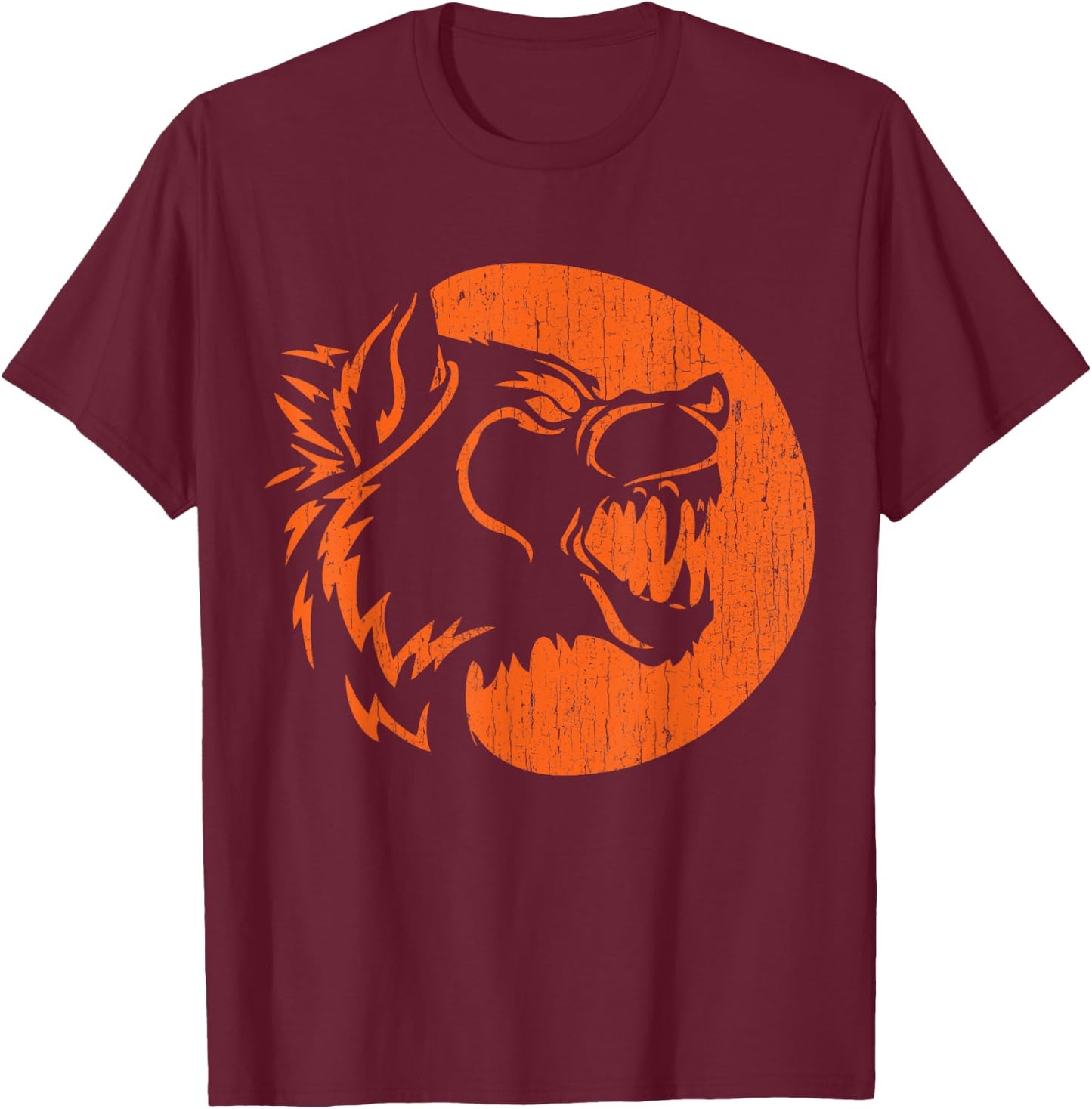 Halloween Howling Werewolf Fangs Pumpkin Jack-O-Lantern T-Shirt - T-Shirt | Maroon