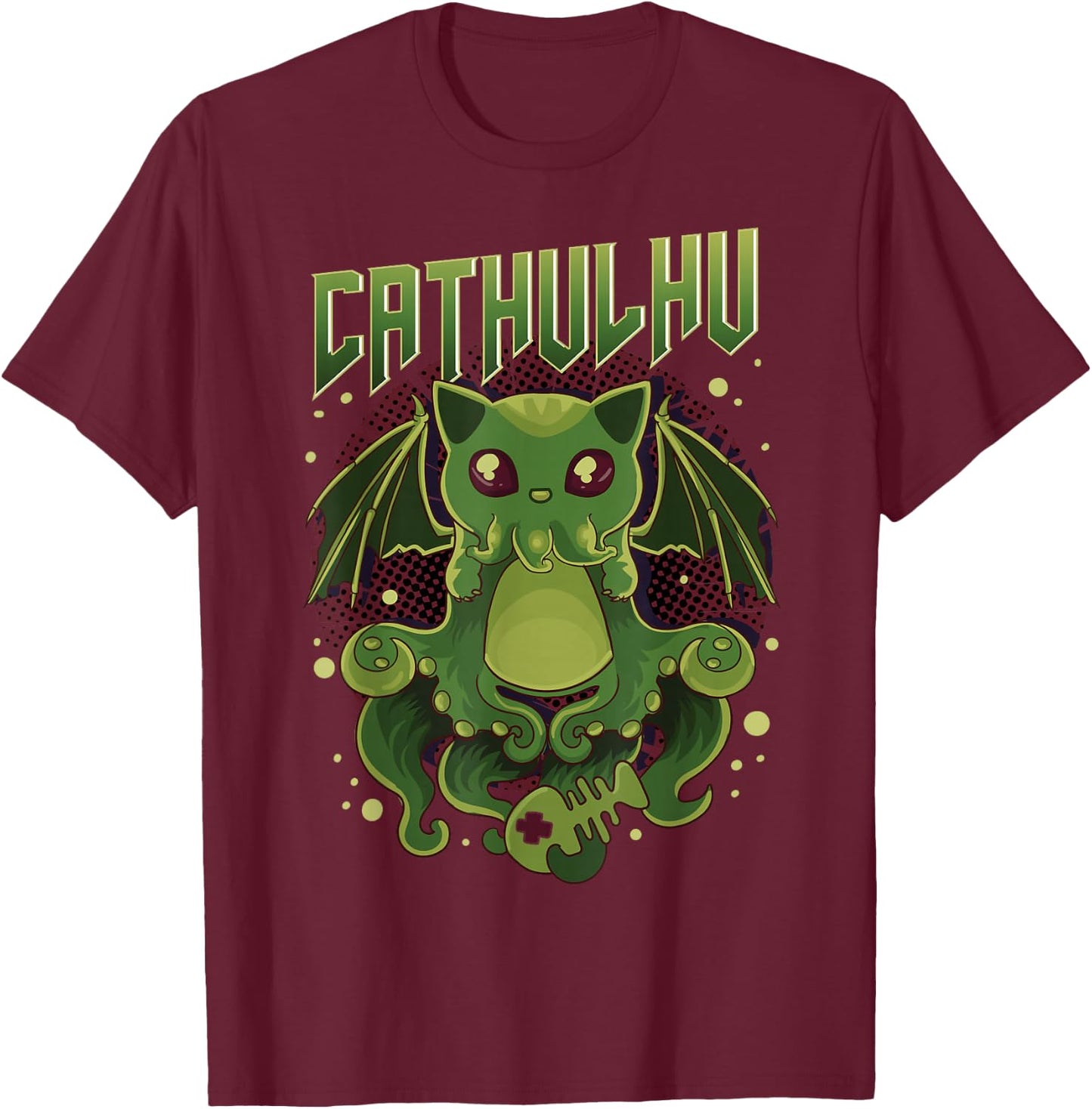 Cute & Funny Cathulhu Kawaii Cat Cthulhu T-Shirt - T-Shirt | Maroon