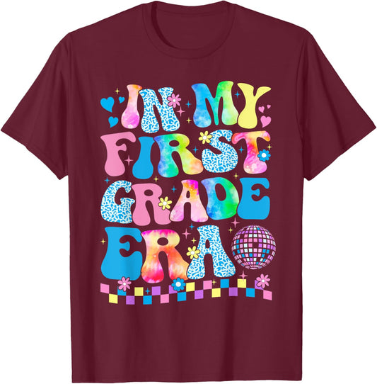 In My First Grade Era Groovy Back To School Teachers Kids T-Shirt - T-Shirt | Maroon