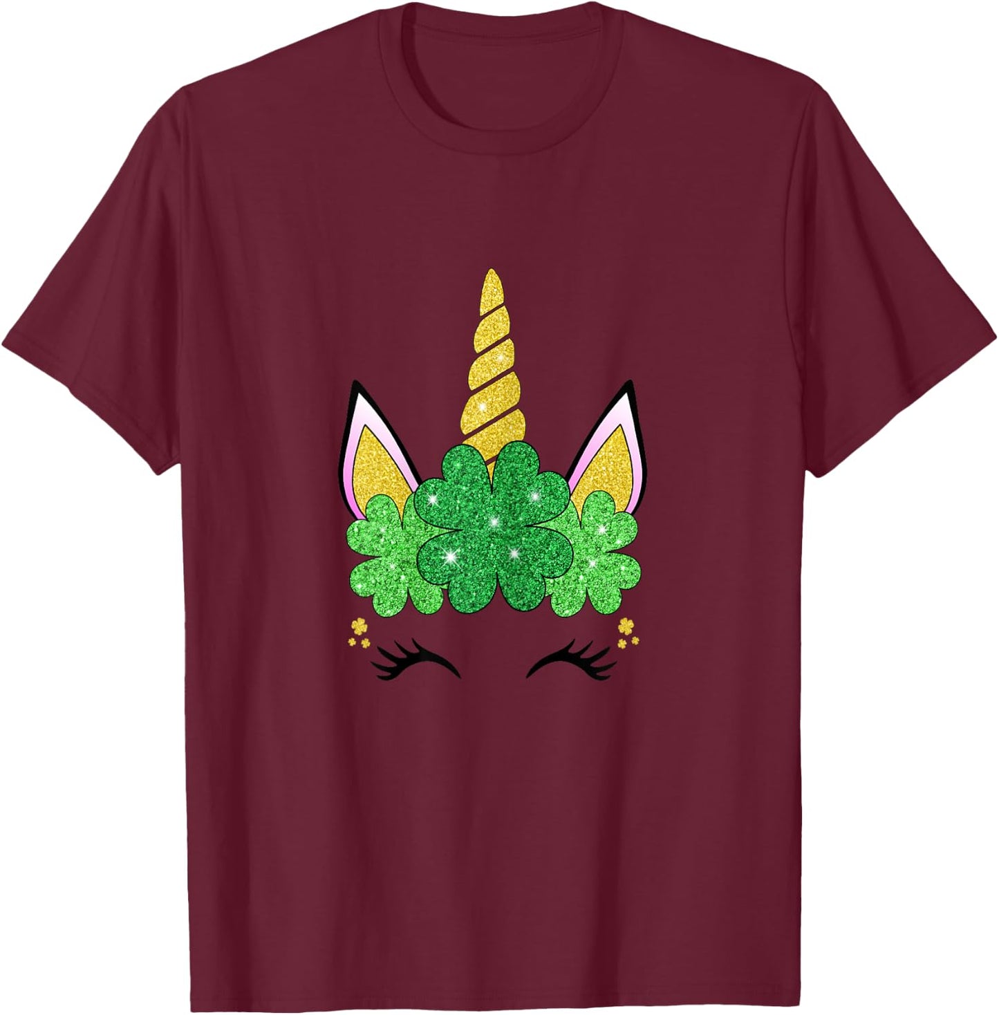 Cute Unicorn St Patrick's Day Girls Green Shamrocks Irish T-Shirt - T-Shirt | Maroon