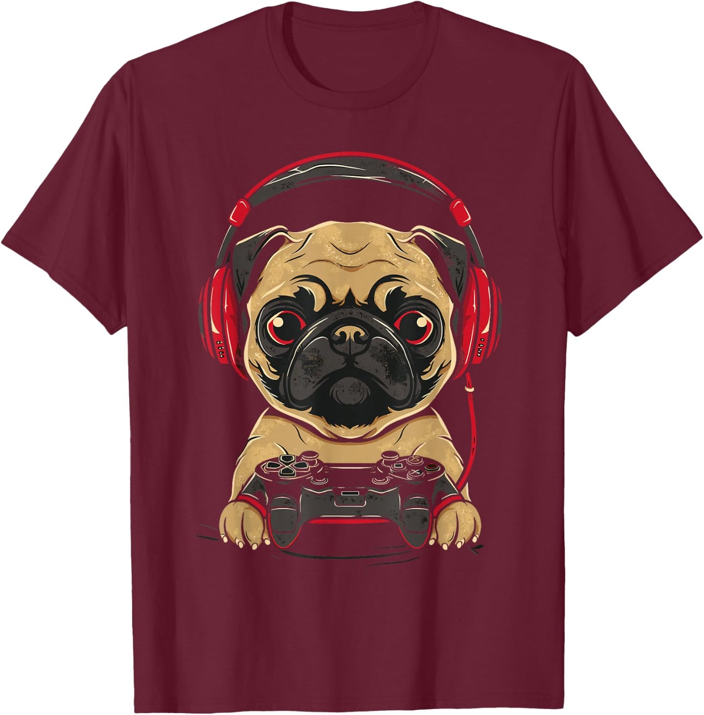 Gamer Pug Gaming Pugs Video Game Dog Lover For Boys Girls T-Shirt - T-Shirt | Maroon