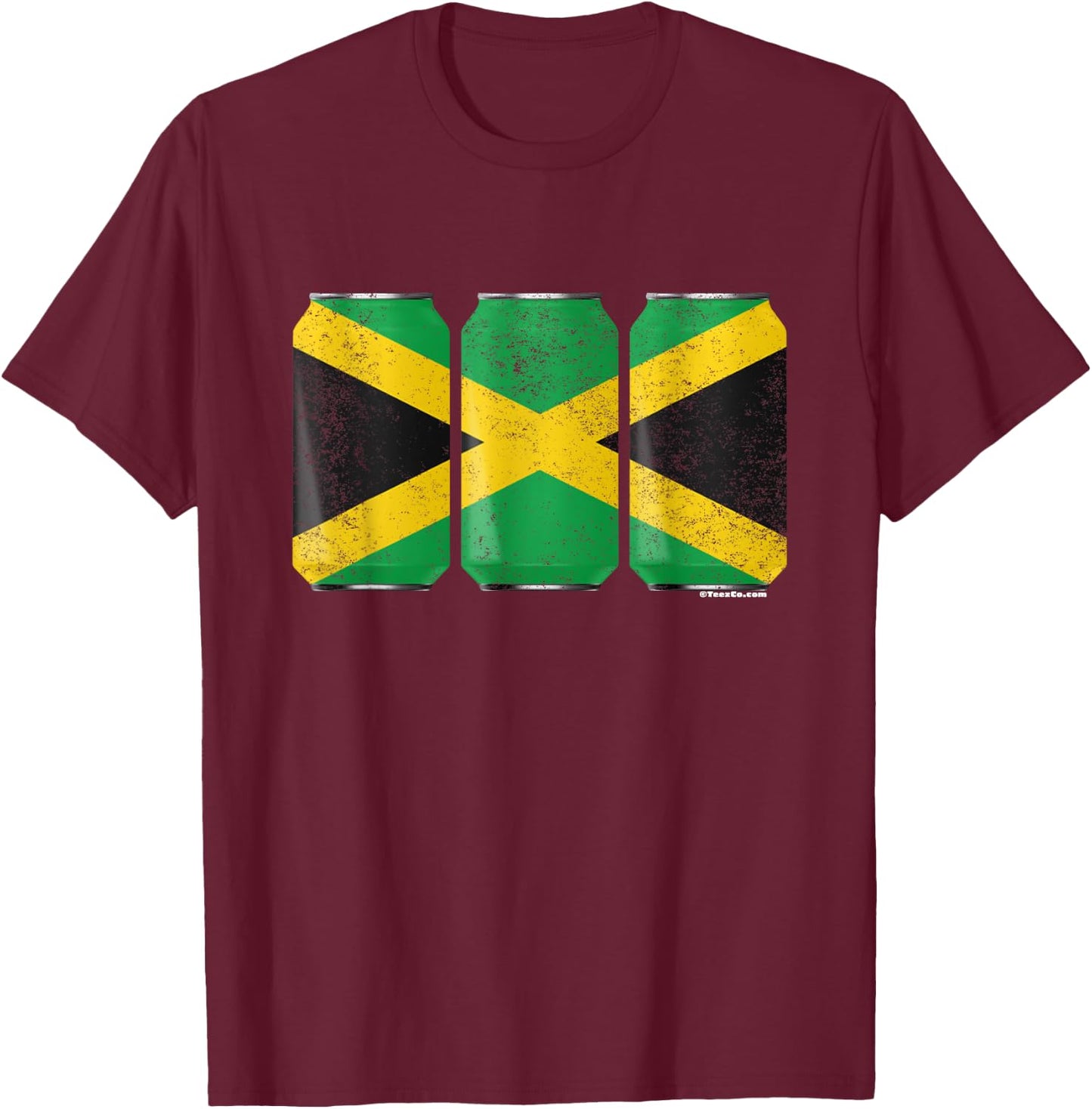 Cool Graphic Beer Cans Jamaica Flag T-Shirt - T-Shirt | Maroon