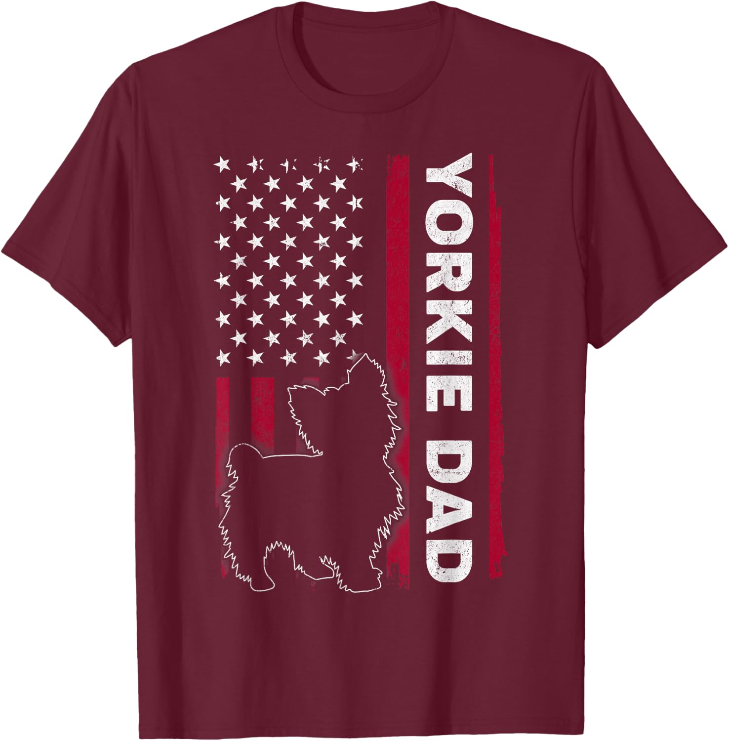 Yorkie Dog Vintage US American Flag Yorkie Dad Fathers Day T-Shirt - T-Shirt | Maroon