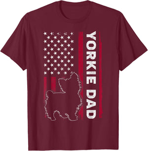 Yorkie Dog Vintage US American Flag Yorkie Dad Fathers Day T-Shirt - T-Shirt | Maroon