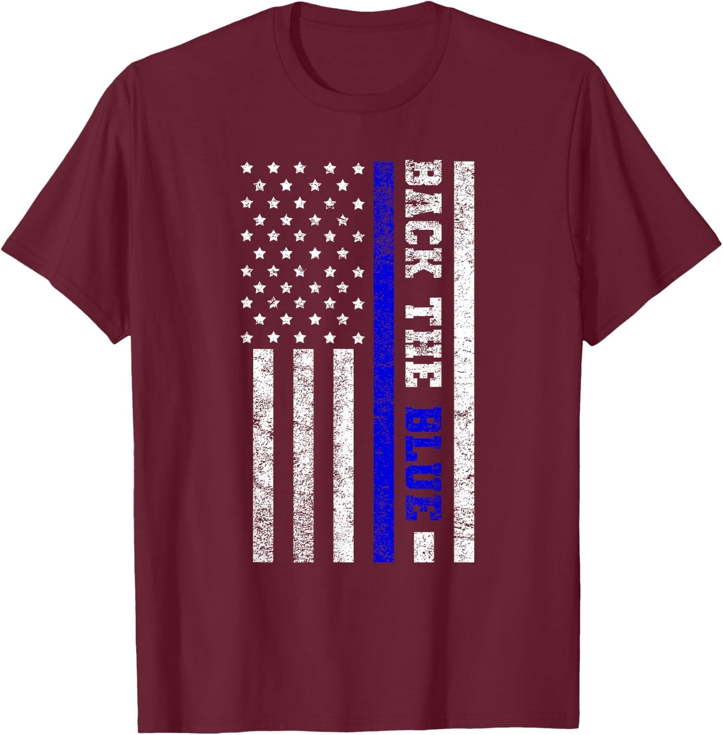 Back The Blue USA Flag Blue Line United States Police Gift T-Shirt - T-Shirt | Maroon