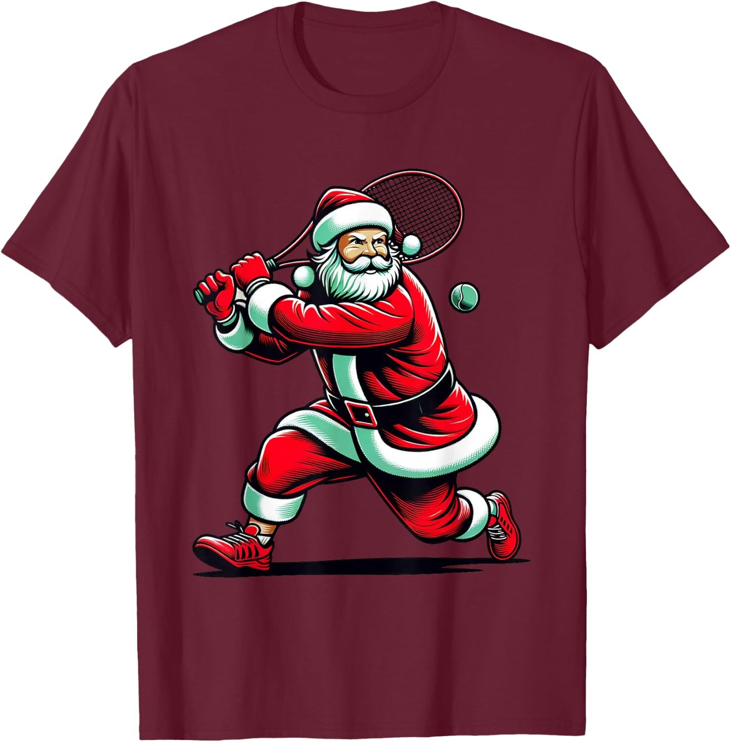 Christmas Sports Santa Playing Tennis Xmas Women Men & Kids T-Shirt - T-Shirt | Maroon