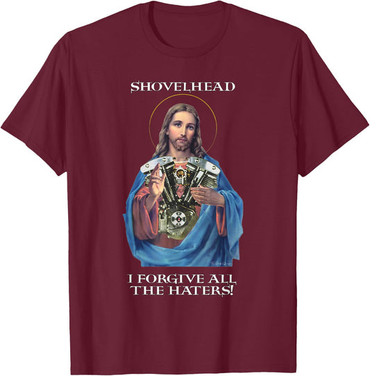 Retro Jesus Shovelhead I Forgive all the haters Biker Gear T-Shirt - T-Shirt | Maroon