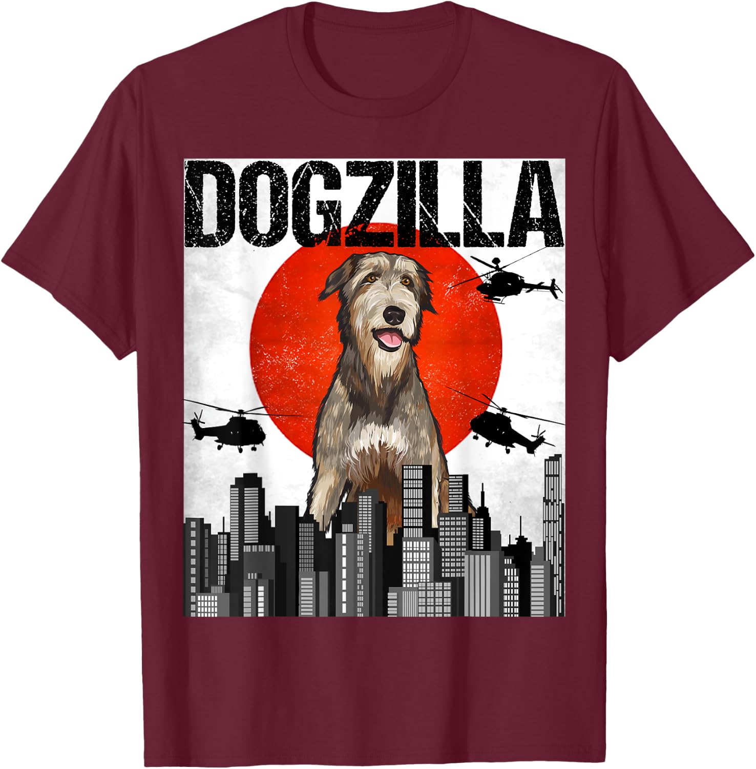 Funny Vintage Japanese Dogzilla Irish Wolfhound T-Shirt - T-Shirt | Maroon
