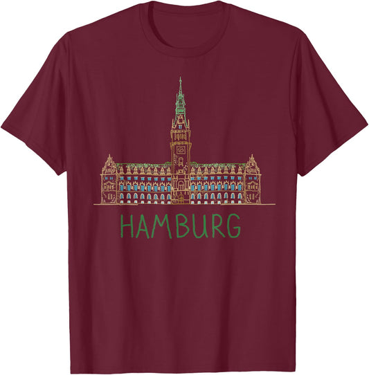 Hamburg Germany Art Gift Men Women T-Shirt - T-Shirt | Maroon