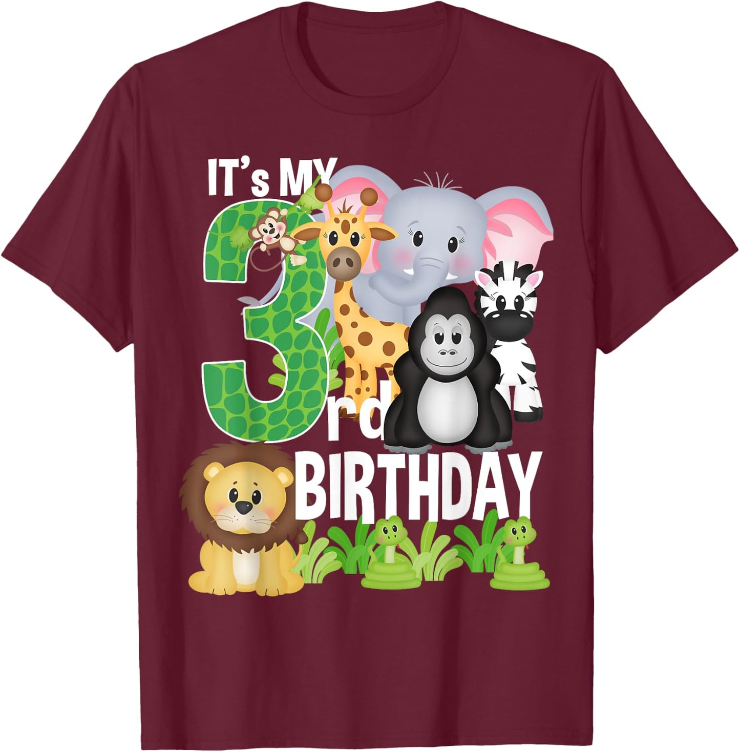 It's My 3rd Birthday Party Jungle Safari Zoo Theme Bday T-Shirt - T-Shirt | Maroon