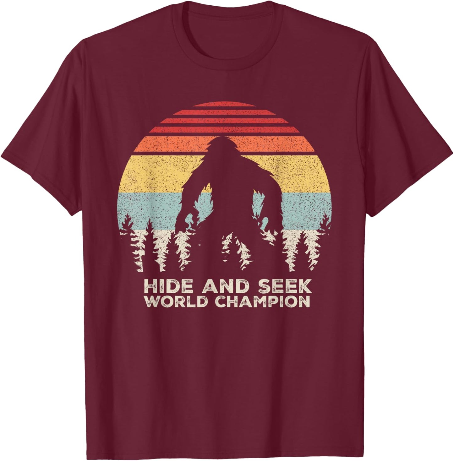 Retro Hide & Seek Champion Shirt Funny Sasquatch Bigfoot T-Shirt - T-Shirt | Maroon