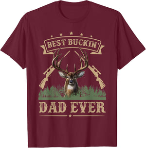 Fathers Day Best Buckin' Dad Ever Deer Hunting Bucking T-Shirt - T-Shirt | Maroon