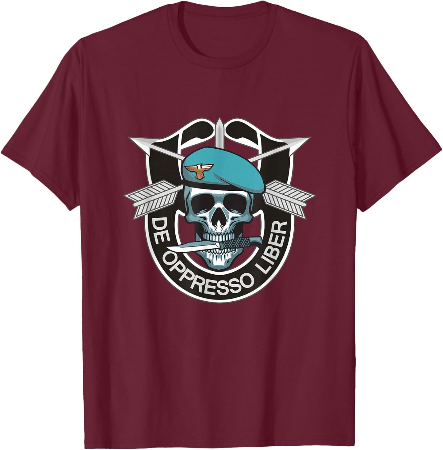 US Army Special Forces Skull Shirt - De Oppresso Liber Gift T-Shirt - T-Shirt | Maroon