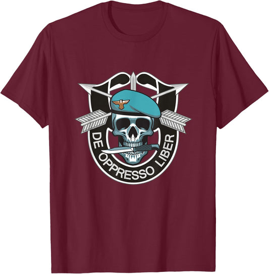 US Army Special Forces Skull Shirt - De Oppresso Liber Gift T-Shirt - T-Shirt | Maroon