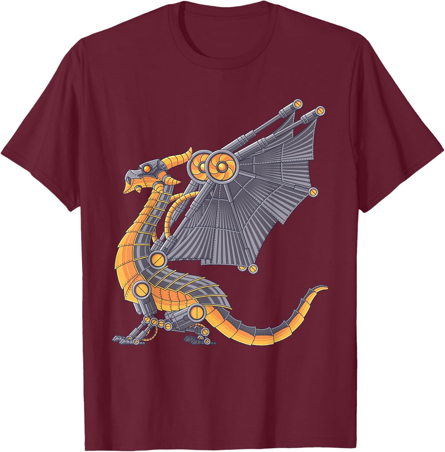 Steampunk Dragon Mechanical Gears Fantasy Industrial Goth T-Shirt - T-Shirt | Maroon