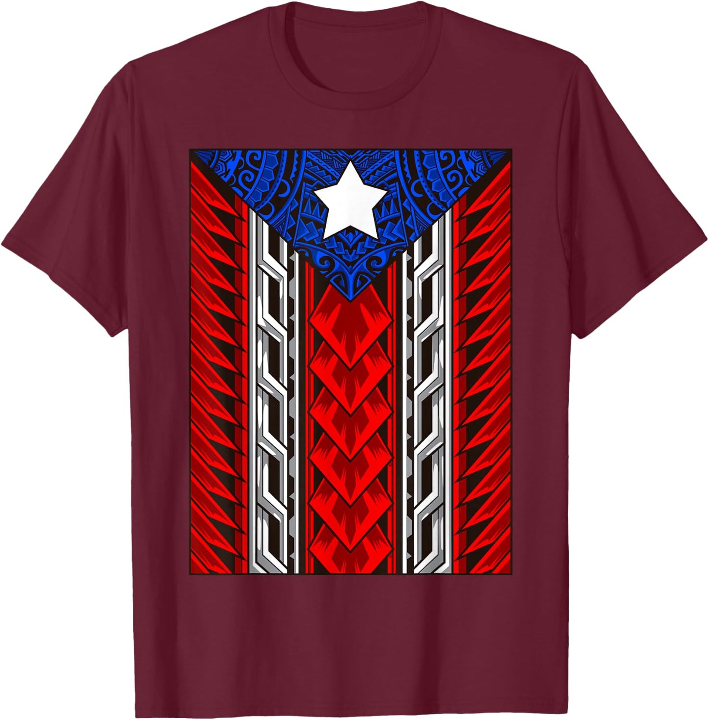 Puerto Rican Tribal Flag - Modern Boricua - Puerto Rico T-Shirt - T-Shirt | Maroon