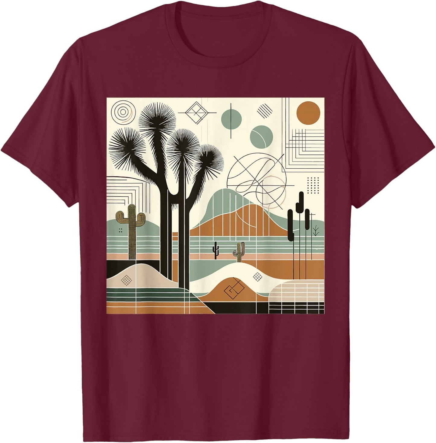Joshua Tree National Park Line Art Vintage Hiking Camping T-Shirt - T-Shirt | Maroon