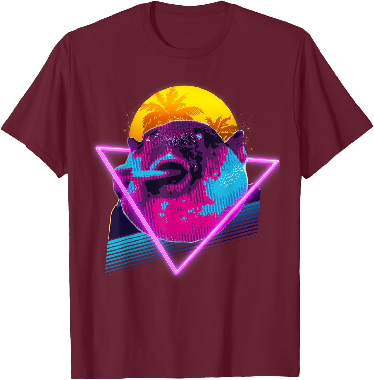 Pufferfish Eating a Carrot Meme Blowfish Retro Vaporwave T-Shirt - T-Shirt | Maroon