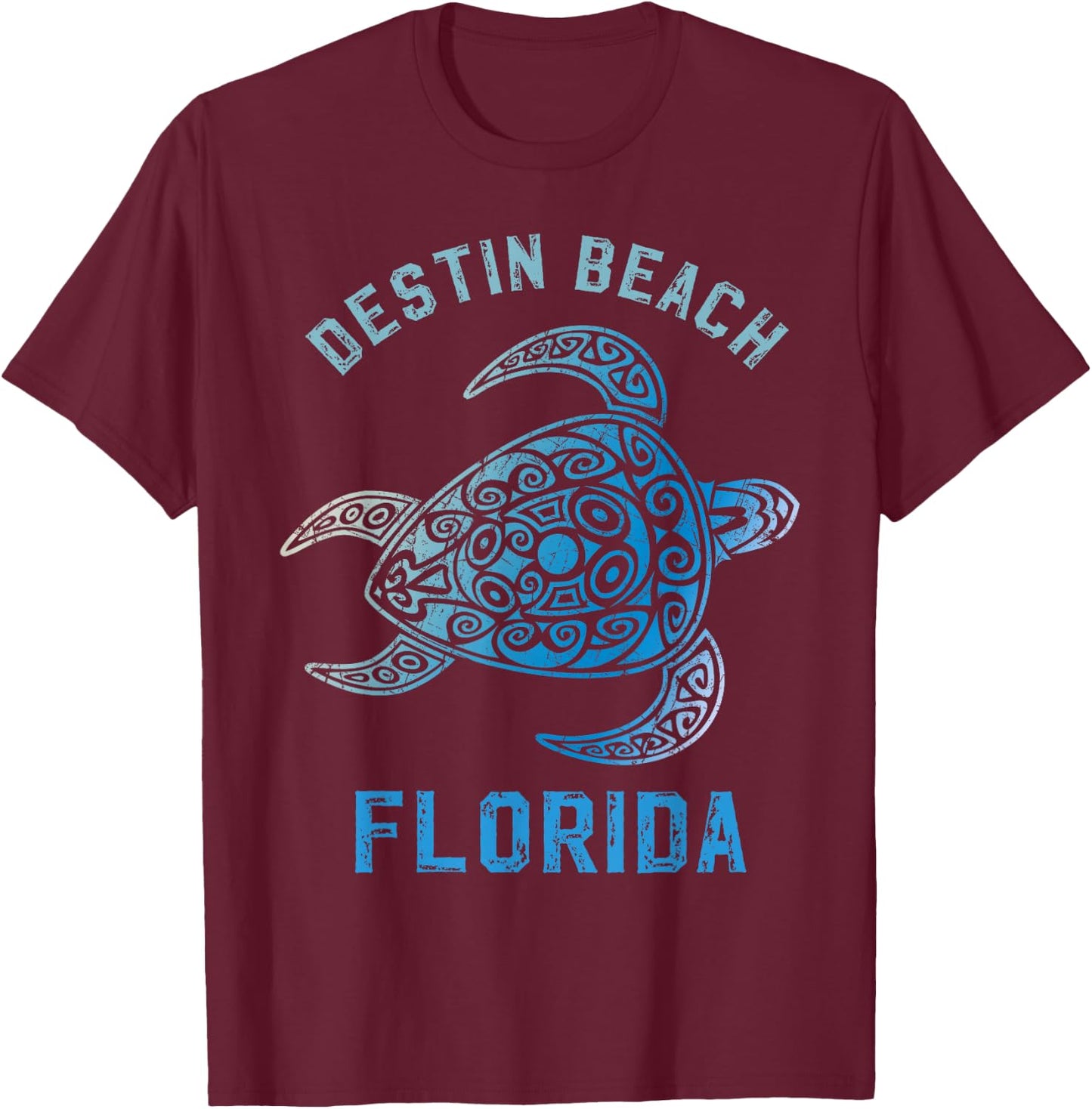 Destin Beach Florida FL Sunshine State Ocean Turle Tribe T-Shirt - T-Shirt | Maroon