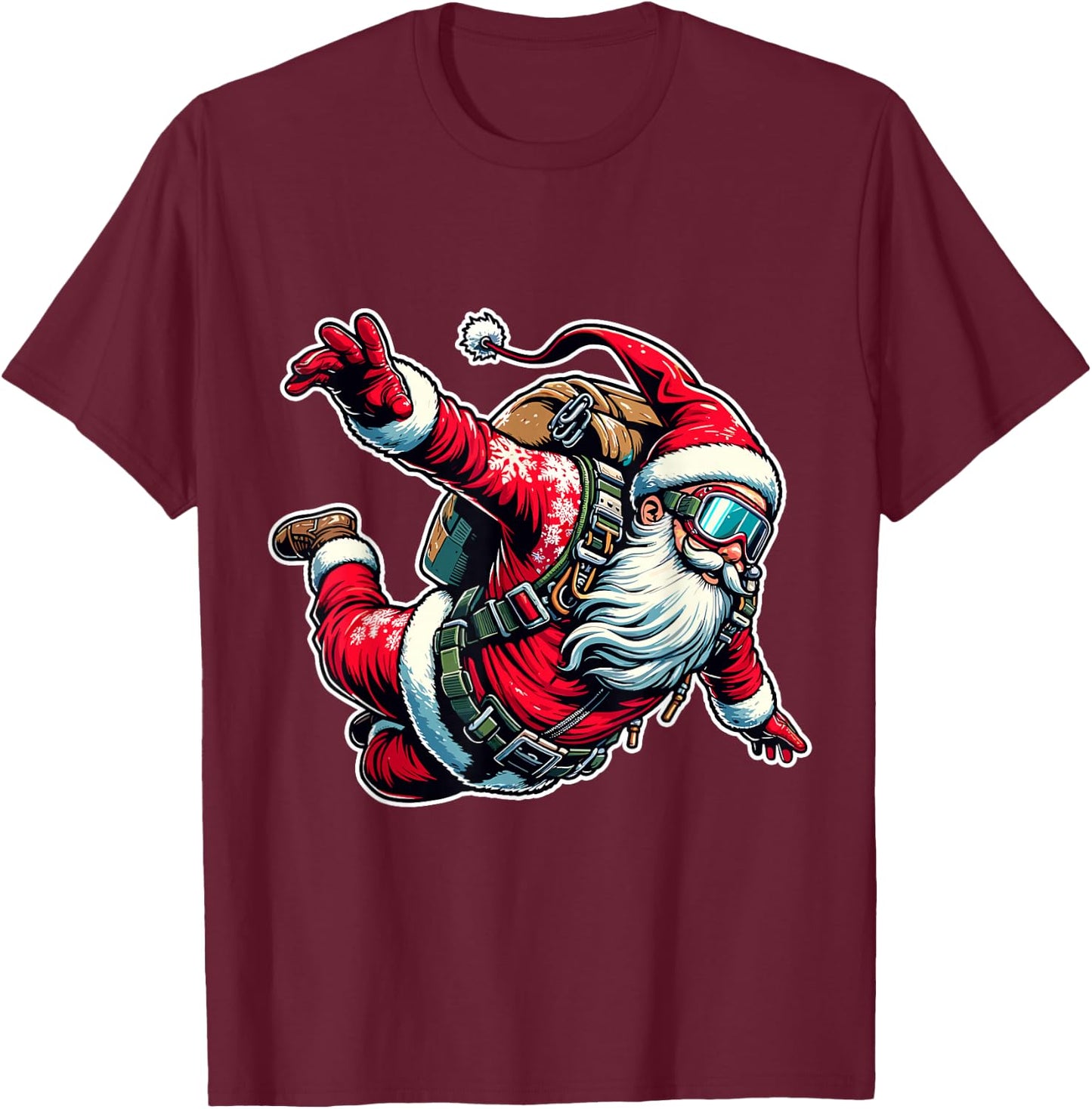 Skydiving Parachuting Funny Christmas Santa Free Flying Fall T-Shirt - T-Shirt | Maroon