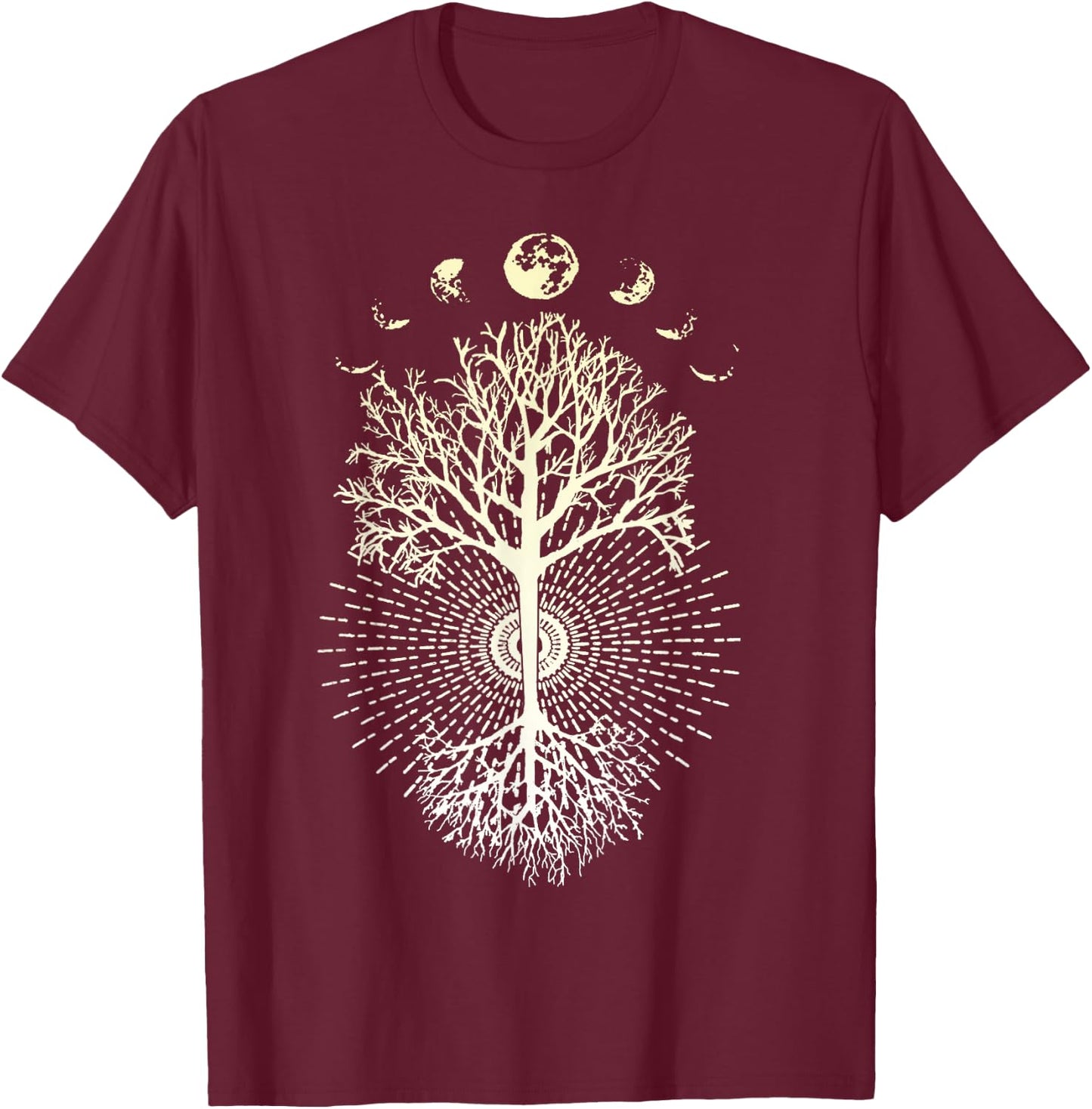 Phases of the Moon Tree of Life Mindfulness T-Shirt - T-Shirt | Maroon