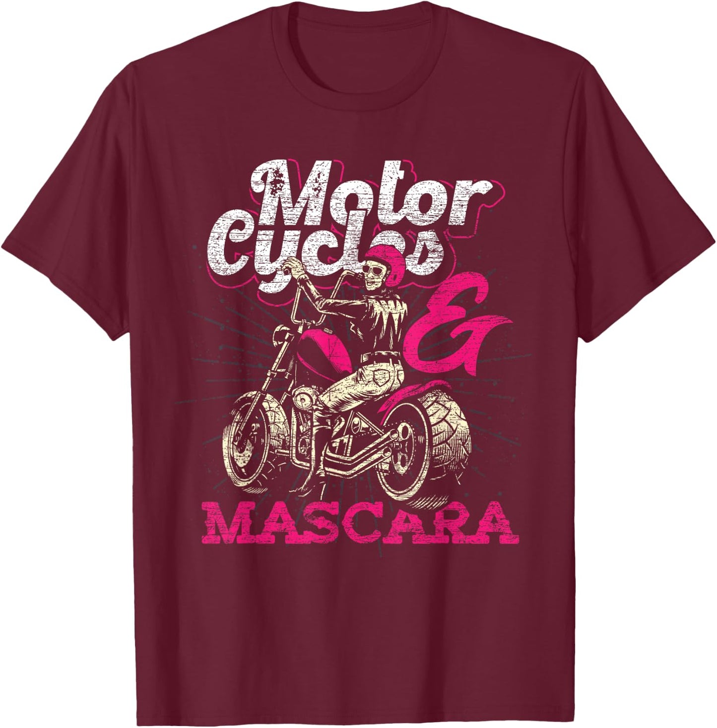 Moto Rider Women Girls Gift Motorcycles And Mascara Biker T-Shirt - T-Shirt | Maroon