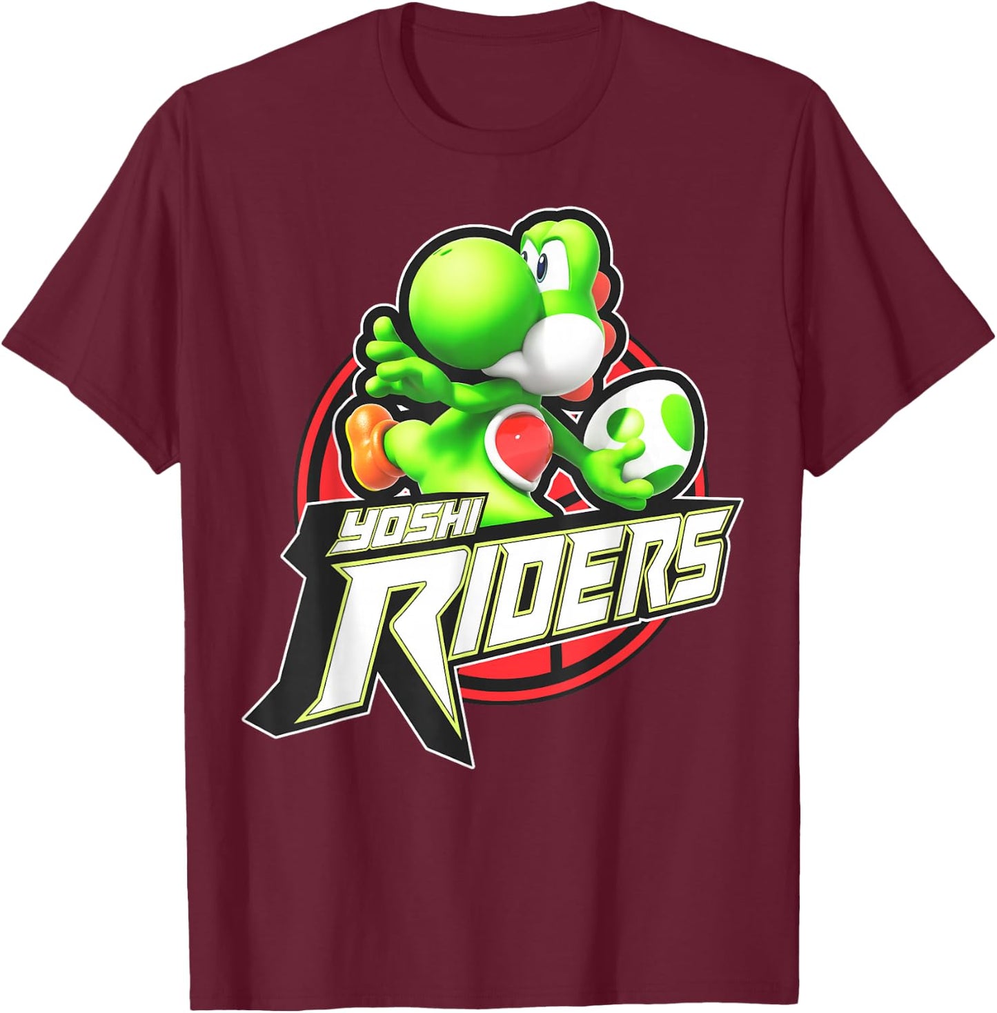 Super Mario Yoshi Riders Logo T-Shirt - T-Shirt | Maroon