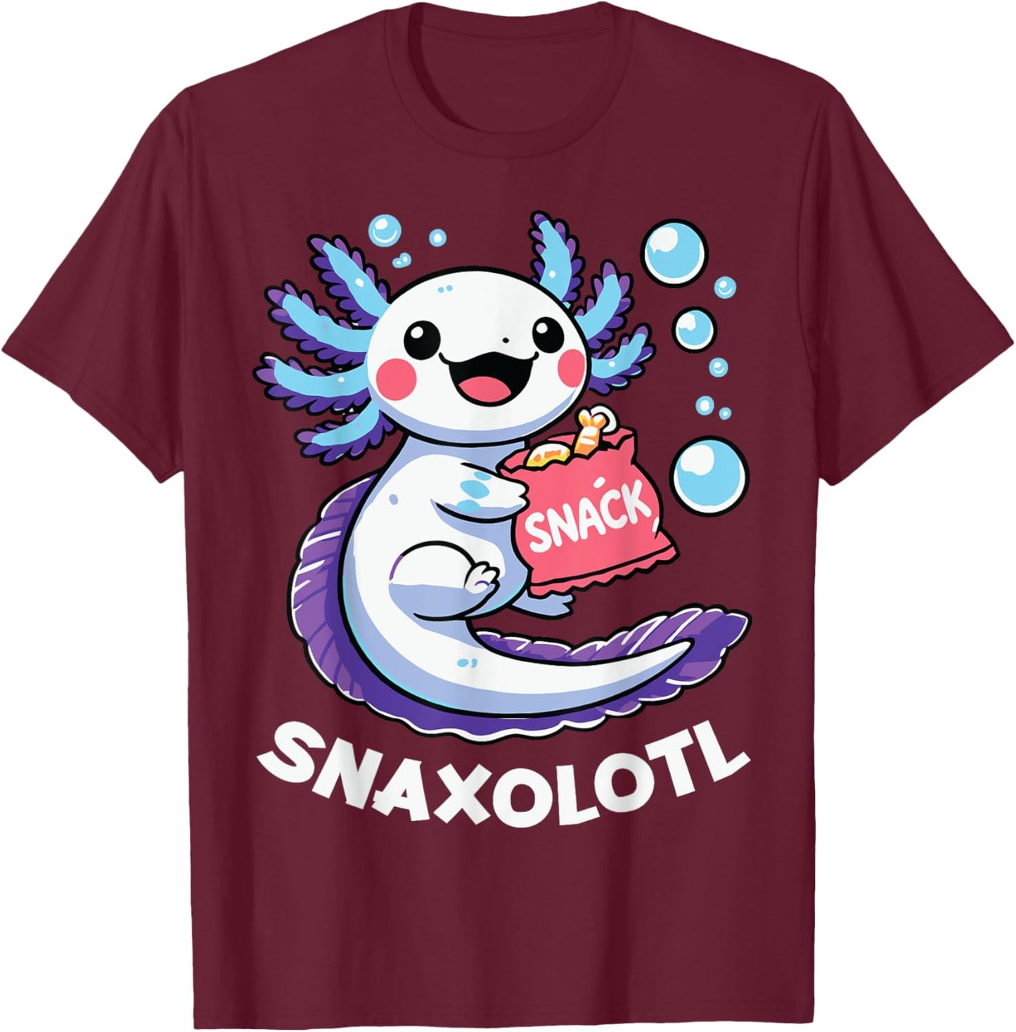 Snaxolotl Axolotl Kawaii Anime Funny Women Men Kids Snacks T-Shirt - T-Shirt | Maroon