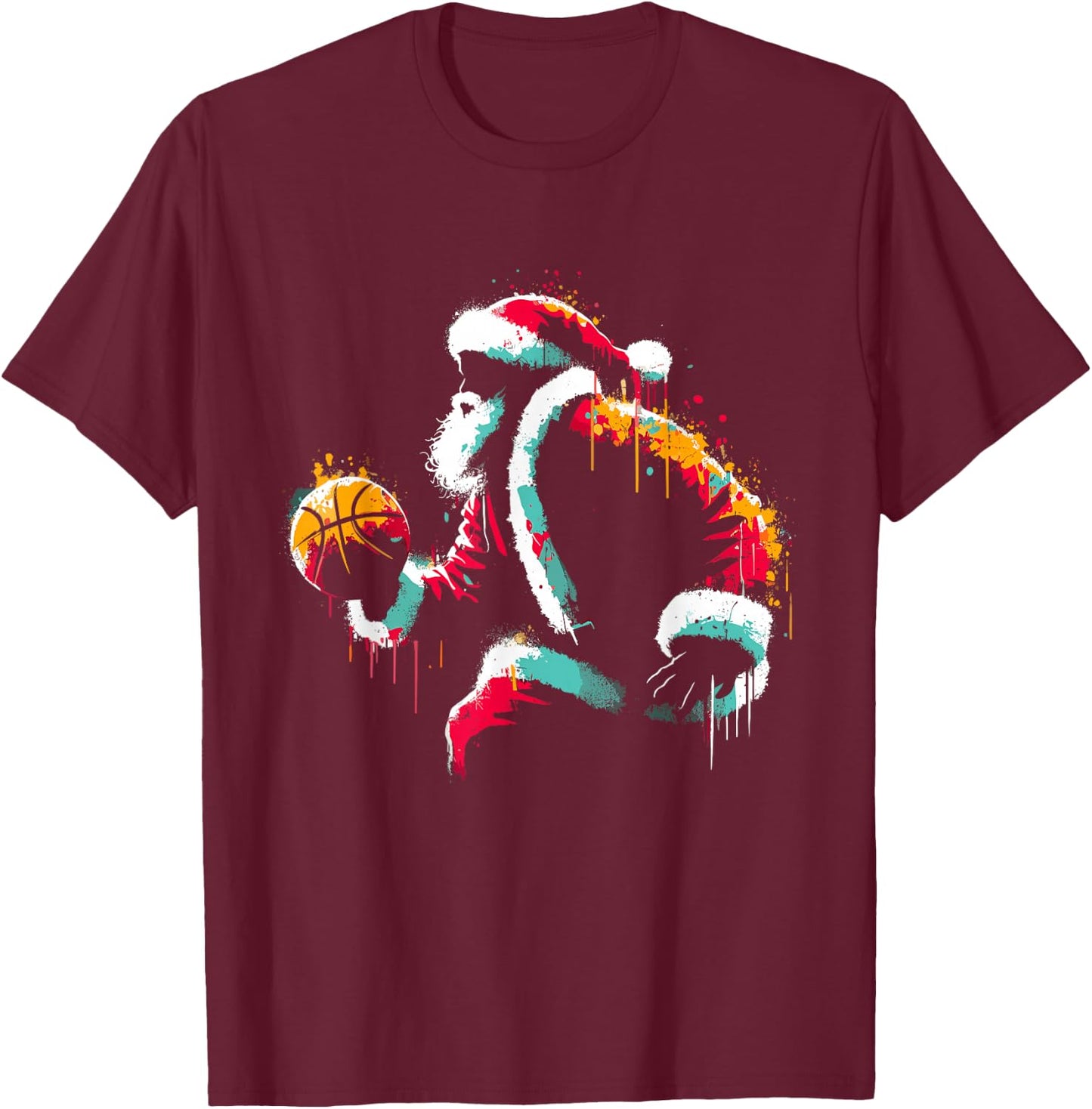 Santa Claus Basketball - Vintage Christmas Costume Lover T-Shirt - T-Shirt | Maroon