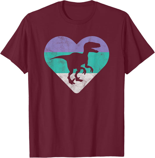 Velociraptor Retro Dinosaur Gift or Girls T-Shirt - T-Shirt | Maroon