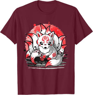 Laughing nine-tails Kitsune Japanese Fox Kids Teens Girls T-Shirt - T-Shirt | Maroon