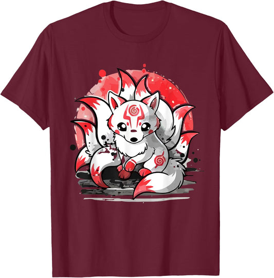 Laughing nine-tails Kitsune Japanese Fox Kids Teens Girls T-Shirt - T-Shirt | Maroon