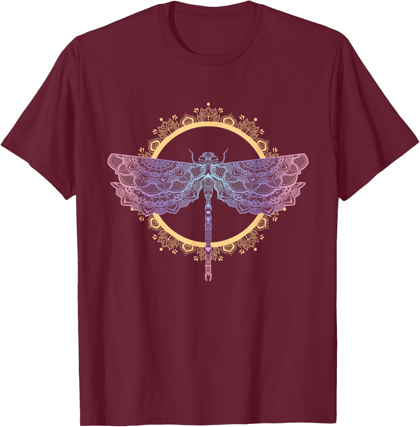 Meditation Mandala Dragonfly Esoteric Yoga Design T-Shirt - T-Shirt | Maroon