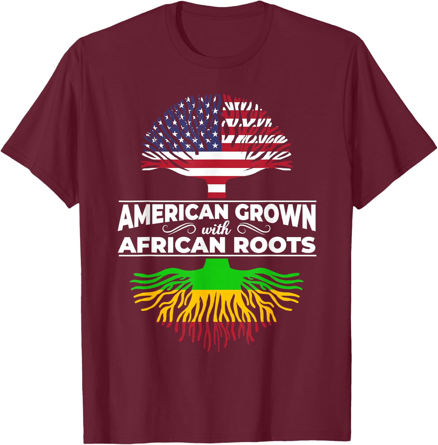 American Grown African Roots USA Flag Black History Month T-Shirt - T-Shirt | Maroon