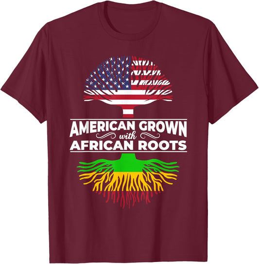 American Grown African Roots USA Flag Black History Month T-Shirt - T-Shirt | Maroon