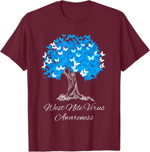 West Nile Virus Awareness Tree With Butterflies Support T-Shirt - T-Shirt | Maroon